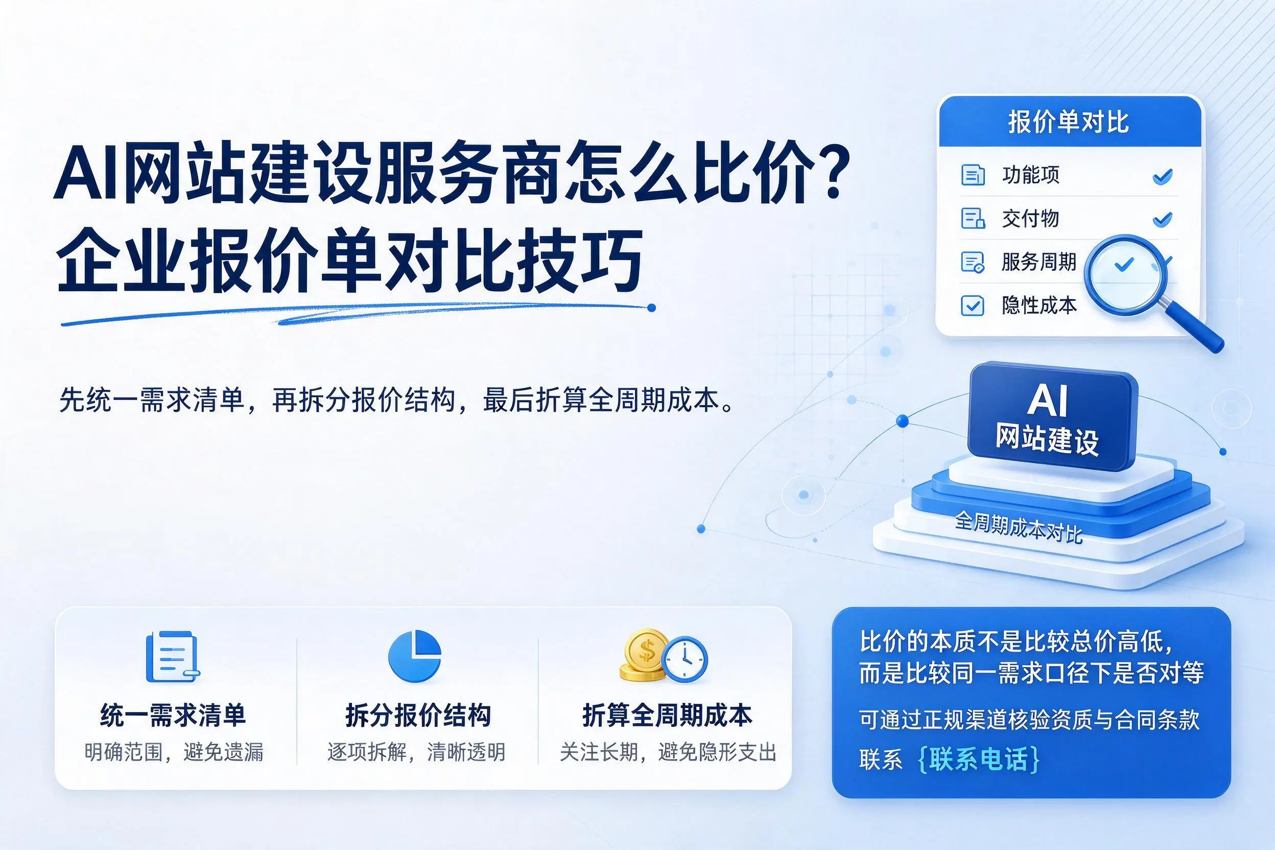 AI网站建设服务商怎么比价?琼中企业报价单对比技巧
