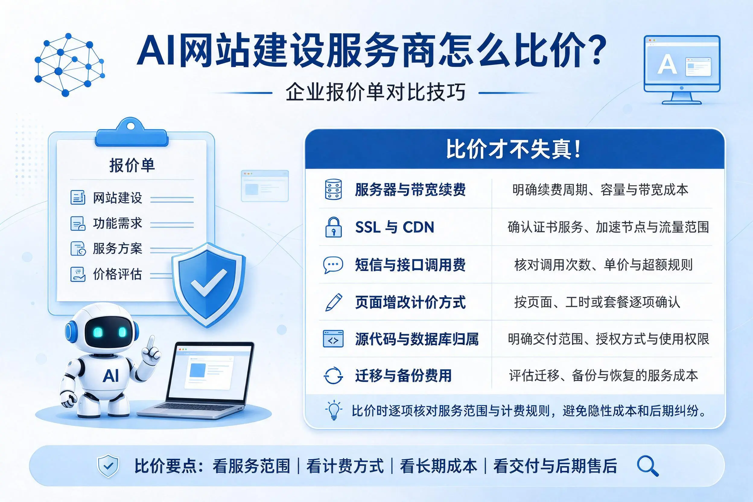 AI网站建设服务商怎么比价?琼中企业报价单对比技巧